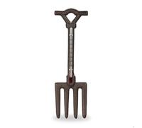 Relaxdays Thermomètre décoratif pour jardin, analogique, fonte de fer, mural, antique, fourche, HL : 30 x 9 cm, marron