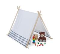 relaxdays Tipi Enfant, Tente de Jeu intérieur, Wigwam décoratif avec fenêtre, H x L x P 92 x 92 x 120 cm, Blanc/Gris