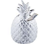 Relaxdays Tirelire ananas cochon déco, céramique, argenté, 16 x 9 cm