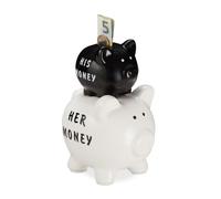 Relaxdays Tirelire Cochon, His & Her Money 2 cochons, Cadeau Amusant pour Couples & Mariages, économie, Noir/Blanc