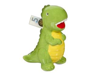 Relaxdays Tirelire en Forme de Dinosaure, Design Rigolo, en céramique, HxLxP : 19x10x15,5 cm, Verte