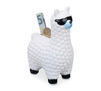 Relaxdays Tirelire Lama Alpaga urne déco Boite économies épargnes pièces Monnaies Bouchon 15,5 x 11 x 6 cm, Blanc, céramique, Weiß