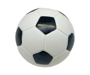 Relaxdays, Tirelire prenant la Forme d'un Ballon de Foot, Robuste, idée Cadeau, diamètre : 15 cm, Noir et Blanc