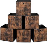relaxdays Tissu Boîte de rangement imitation bois, lot de 6