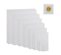 Relaxdays Toiles à peindre, lot de 16, carrées, pour acrylique et aquarelle, 8 tailles, coton, cadre en bois, blanches