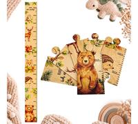 Relaxdays Toise enfant, animaux de la forêt, 50-180 cm, bois naturel | Bois, toise murale, design puzzle, sans perçage, pastilles adhésives incluses, inscriptible, déco