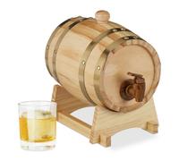 Relaxdays Tonneau en bois 1,25 l; avec support et robinet, pour whisky, vin, spiritueux HxlxP 23x16x25,5cm, nature