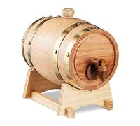 Relaxdays Tonneau pour Boissons, 1,25 Litre, Bois de chêne, Support & Robinet, Whisky, vin, spiritueux, cubi, Nature