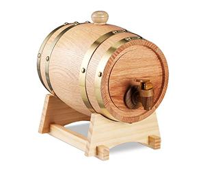 Relaxdays Tonneau pour Boissons, 1,25 Litre, Bois de chêne, Support & Robinet, Whisky, vin, spiritueux, cubi, Nature