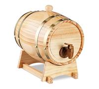 Relaxdays Tonneau pour Boissons, 2,2 litres, Bois, fût, Support & Robinet, Whisky, vin, spiritueux, Distributeur, Nature, 25 x 18,5 x 27 cm