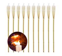 Relaxdays Torches en Bambou, Set de 10, Flambeaux extérieurs, HxD : 90 x 6 cm, Rechargeable avec mèches de Rechange