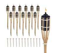 Relaxdays Torche de Jardin en Bambou, lot 12, décoration pour fête, avec mèches supplémentaires, 50x6 cm, Nature