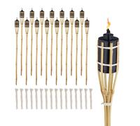 Relaxdays Torche de Jardin en Bambou, lot 16, décoration pour fête, avec mèches supplémentaires, 90x6 cm, Nature