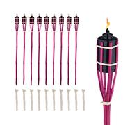 Relaxdays Torche Jardin, Lot de 10, Bambou, Lampe à Huile pour Dehors, avec mèches de Rechange, Hauteur : 90 cm, Rose