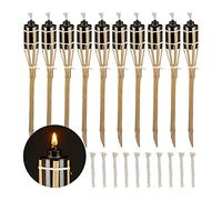 Relaxdays Torche de jardin bambou – Lot de 10, lampe à huile extérieure, 50 cm, mèches de rechange