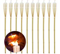 Relaxdays Torches En Bambou, Set De 10, Flambeaux Extérieurs, Hxd : 90 X 6 Cm, Rechargeable Avec Mèches De Rechange