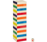 Relaxdays Tour vacillante, Cubes avec dé, H x L x P : env. 27x7,5x7,5 cm, Jeu en Bois pour Enfants, Multicolore