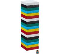 Relaxdays Tour vacillante, Cubes à empiler, 54 Blocs de Bois avec dé, H x L x P : env. 26,5x7,5x7,5 cm, Multicolore