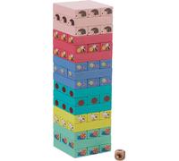 Relaxdays Tour vacillante, 51 Briques avec dé, HxLxP : 26x7,5x7,5 cm, Blocs de Bois, Jeu d'adresse, Multicolore