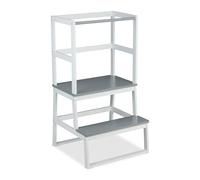 Relaxdays Tour d'apprentissage 1 an, 2 marches, sécurité Anti-basculement, 93 x 50 x 48,5 cm, Bambou, Blanc-Gris