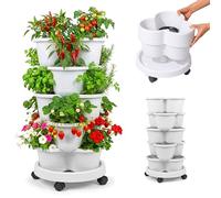Relaxdays Tour de Plantation Vertical empilable sur roulettes H 66 x D 33 cm Tour Fraise à 5 étages PP Blanc