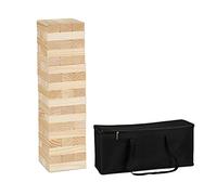 relaxdays Tour infernale Bois XL, Jeu géant pour Jardin avec Sac, 54 Blocs, buchettes HLP: 63 x 16,5 x 16,5 cm, Nature