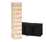 relaxdays Tour infernale Bois XXL, Jeu géant pour Jardin avec Sac, 54 Blocs, buchettes HLP: 90 x 21 x 21 cm, Nature