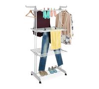 Relaxdays Tour séchoir à Linge, Ailes Pliables, H x L x P : 179 x 126 x 63,5 cm, métal, séchoir à roulettes, Blanc