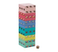 Relaxdays Tour vacillante 51 briques avec dé HxLxP : 26x7 5x7 5 cm blocs de bois jeu d'adresse multicolore