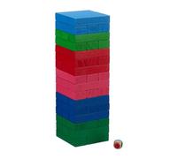 Relaxdays Tour vacillante, Cubes à empiler, 48 Blocs de Bois avec dé, H x L x P : env. 24,5x7,5x7,5 cm, Multicolore
