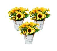 Relaxdays Tournesols artificiels en Pot, lot Pratique de 3 Pots décoratifs, détails réalistes, Multicolores