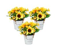 Relaxdays Tournesols artificiels en Pot, lot Pratique de 3 Pots décoratifs, détails réalistes, Multicolores
