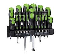 Relaxdays Tournevis XXL, en croix et plat, avec des mèches, support mural, noir/vert