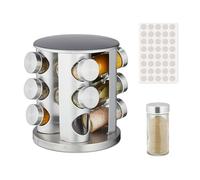 Relaxdays Tourniquet à épices, 12 Pots en Verre, chacun étant donné d’Un Embout tamiseur, Rotatif, 80 ML, argenté