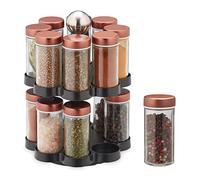 Relaxdays Tourniquet à épices, 16 Pots, Embouts tamiseur, Rotatif à 360°, Acier INOX, Verre, HD 26x17 cm, Multicolore