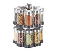 relaxdays Tourniquet à épices, 16 Pots, étagère rotative à 360°, INOX, Verre, HxD 25 x 17,5 cm, carrousel, Argent/Noir