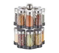 relaxdays Tourniquet à épices, 16 Pots, étagère rotative à 360°, INOX, Verre, HxD 25 x 17,5 cm, carrousel, Argent/Noir