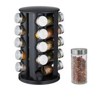 Relaxdays Tourniquet à épices, 20 pots réutilisables, 80 ml, embout tamiseur, rotatif, acier inoxydable, noir