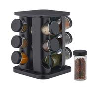 Relaxdays Tourniquet à épices avec 12 Pots en Verre, chacun étant doté d'un Embout tamiseur, remplir, Acier INOX, Noir