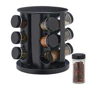 Relaxdays Tourniquet à épices avec 12 pots en verre, rotatif, embouts tamiseur, remplir, pour la cuisine, noir
