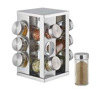 Relaxdays Tourniquet à épices, avec 12 pots, étagère rotative à 360°, inox, verre, manège, H x D 22 x 19 cm, argent