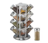 Relaxdays Tourniquet à épices, avec 16 Pots, étagère rotative à 360°, INOX, Verre, Organiseur, HxD 33 x 22 cm, Argent