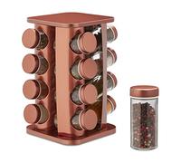 Relaxdays Tourniquet à épices avec 16 Pots en Verre, Rotatif 360°, Acier Inoxydable, HLP : env. 28 x 20 x 20 cm, cuivré
