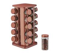 Relaxdays Tourniquet à épices avec 16 Pots en Verre, Rotatif 360°, Acier Inoxydable, HLP : env. 34 x 20 x 20 cm, cuivré