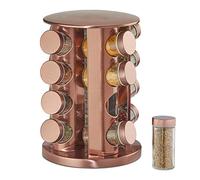 Relaxdays Tourniquet à épices, avec 16 Pots, étagère rotative à 360°, INOX, Verre, présentoir, HxD 28 x 22 cm, cuivré