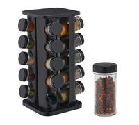 Relaxdays Tourniquet à épices avec 20 Pots en Verre, Rotatif, Embouts tamiseur, remplir, pour la Cuisine, Noir