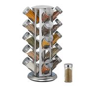 Relaxdays Tourniquet à épices, avec 20 Pots, étagère rotative à 360°, INOX, Verre, carrousel, HxD 39 x 22 cm, Argent