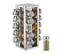 Relaxdays Tourniquet à épices, avec 20 pots, étagère rotative à 360°, inox, verre, H x D 33 x 20 cm, organiseur, argent