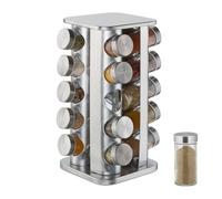 Relaxdays Tourniquet à épices, avec 20 pots, étagère rotative à 360°, inox, verre, H x D 34 x 19 cm, carrousel, argent