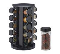 Relaxdays Tourniquet à épices avec 20 Pots en Verre, Rotatif, Embouts tamiseur, remplir, pour la Cuisine, Noir